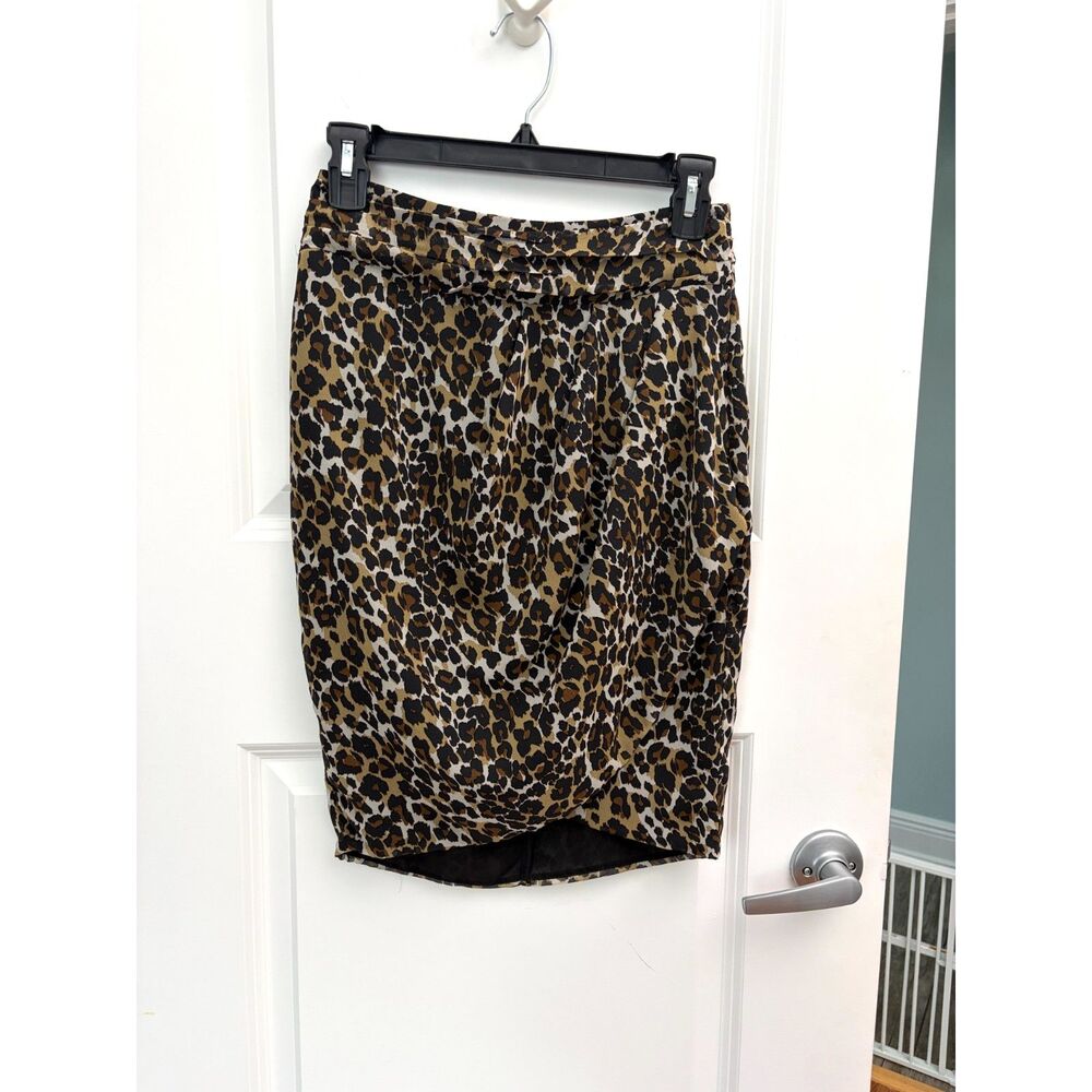 Mango Suit Leopard Print Womens Sz 4 Faux Wrap Tulip Pencil Skirt Brown Mob Wife
